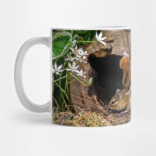 Acrobatic  chipmunk in a hollow log Mug